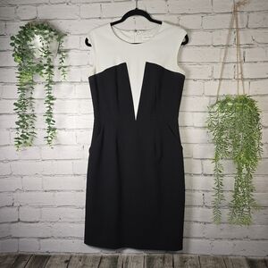 Calvin Klein Black and White Sheath Mini Dress, V-neck, Pockets Size 6 Euc